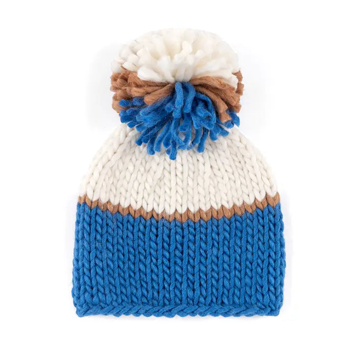 blue and white womens winter hat
