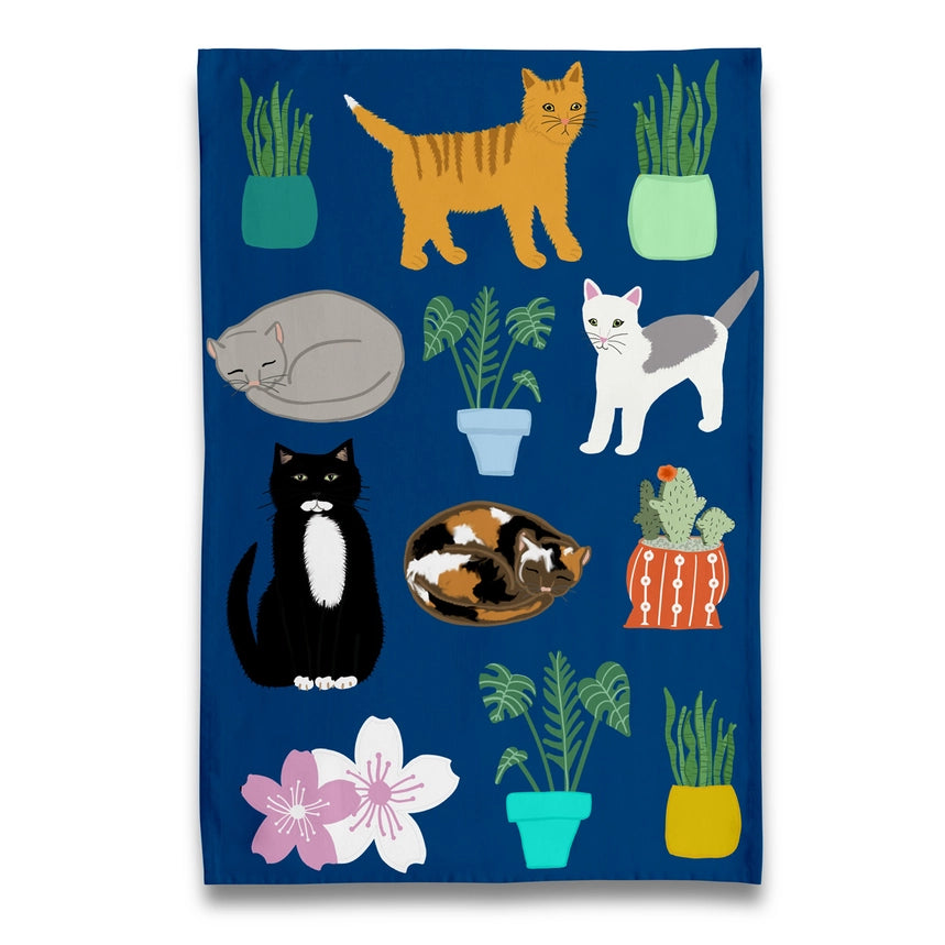 cats and plants kitchen towel