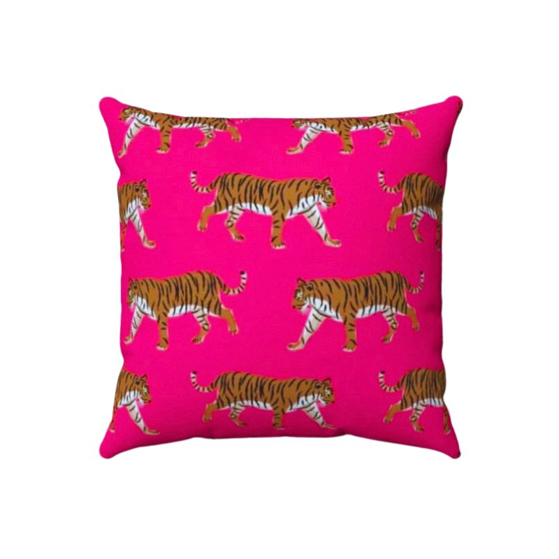 Indoor/Outdoor Tiger Throw Pillow in Hot Pink Cambridge