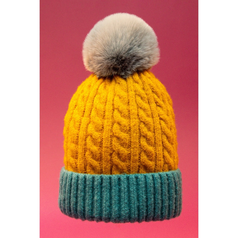 mustard yellow and teal womens winter hat