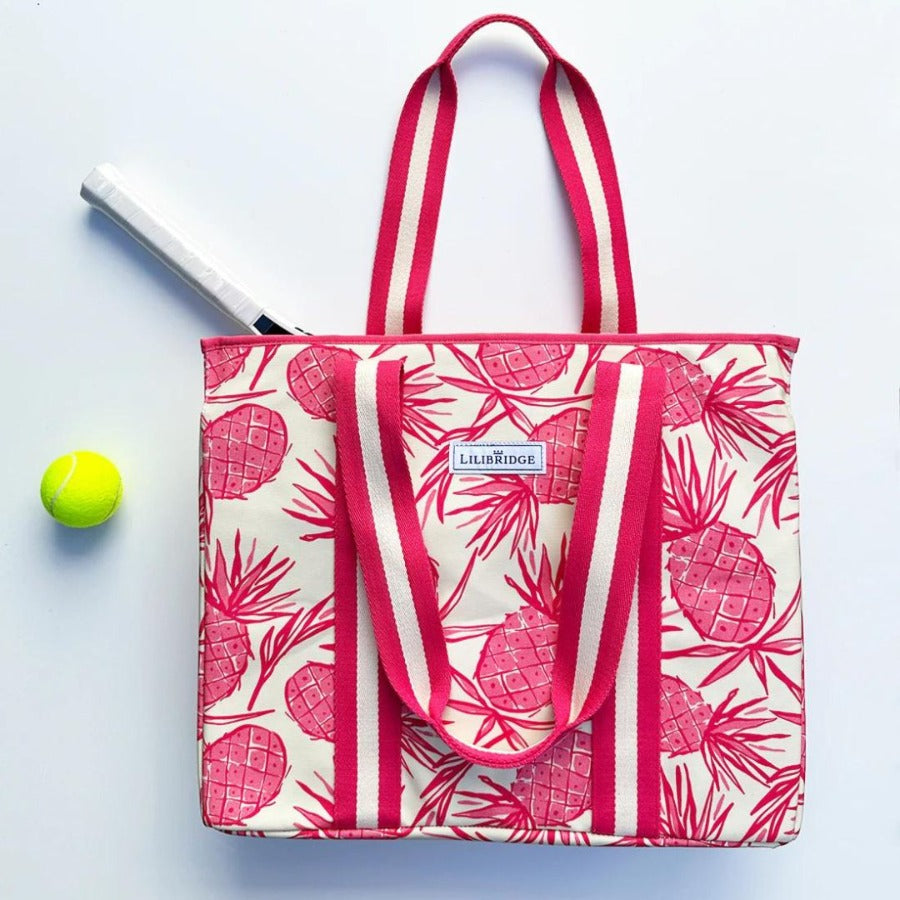 pink pineapple tennis tote bag