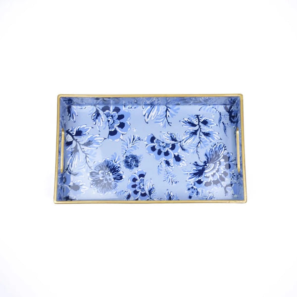 Blue Floral Tray Rectangular Vanity Tray