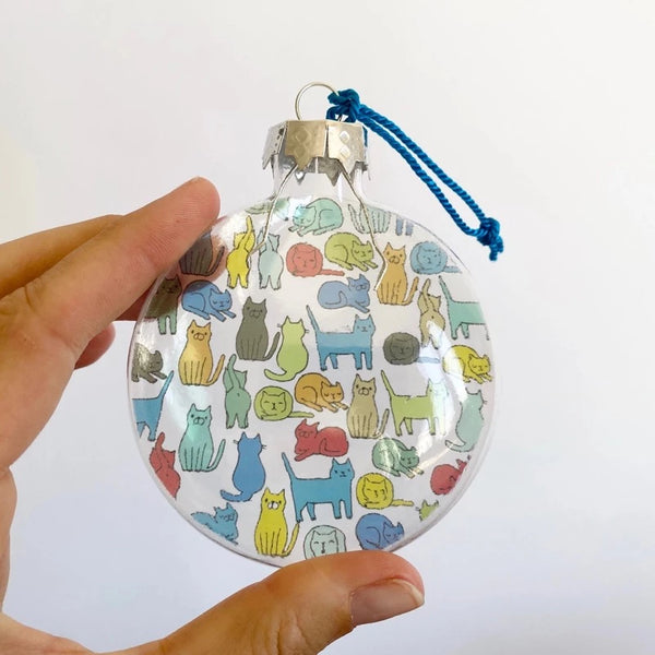 Cat multicolor Glass Holiday christmas Ornament