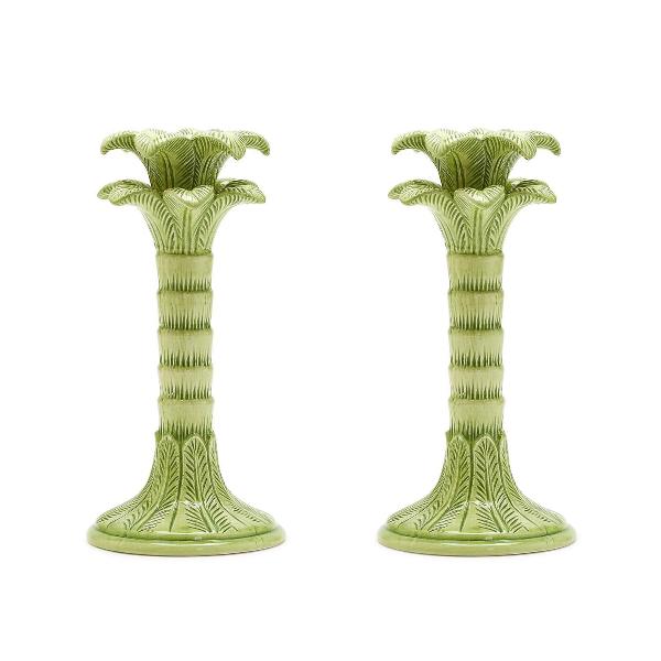 Green Palm Leaf Candlesticks | Set of 2