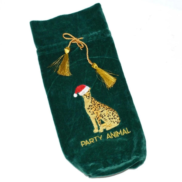 emerald leopard gift bag for wine 