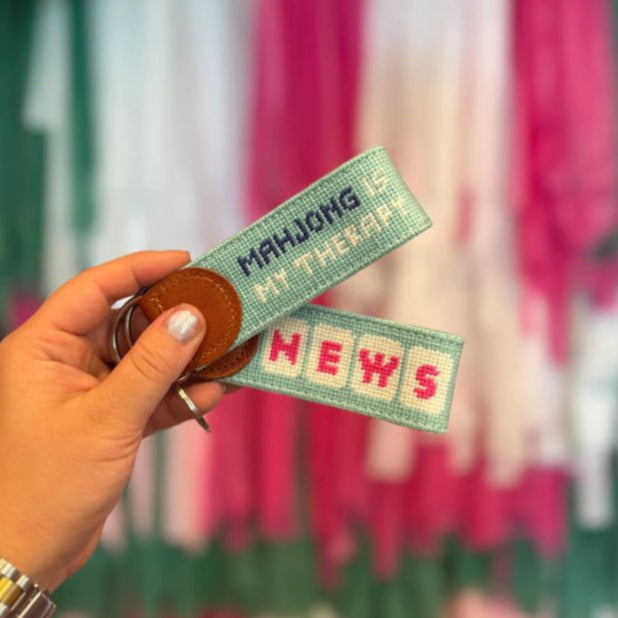 Mahjong needlepoint keychain 