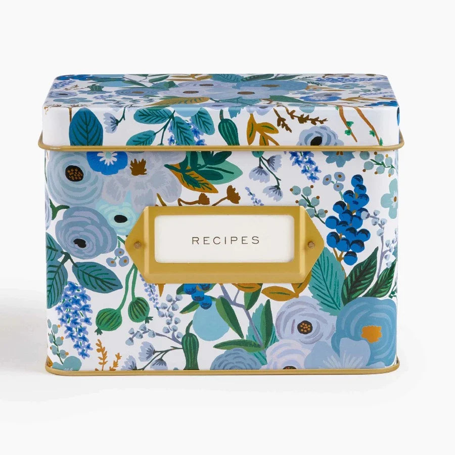 blue Floral Garden party recipe tin box