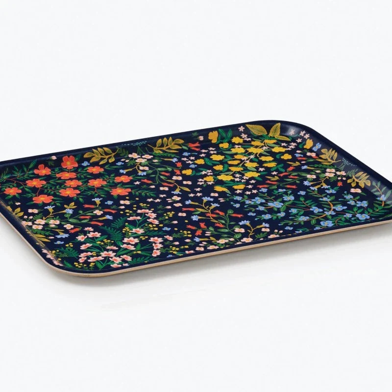 navy and floral birch tray 