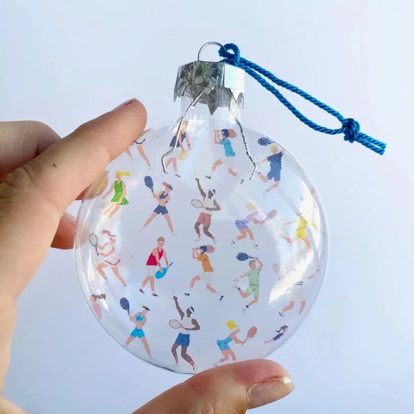 Tennis Players Christmas Glass Holiday Ornament