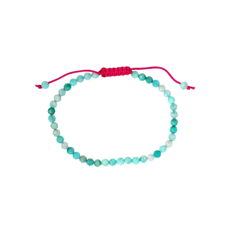 aqua blue amazonite bracelet with hot pink cord 
