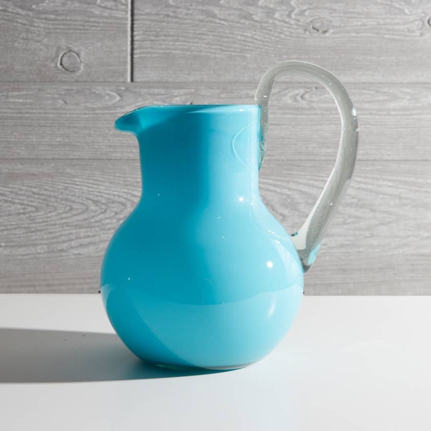 aqua turquoise blue glass pitcher
