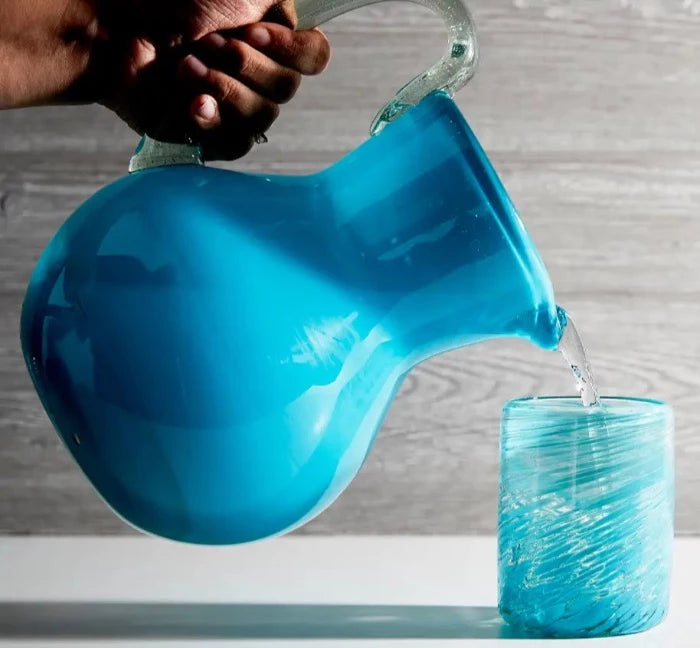 aqua blue turquoise glass drink pitcher