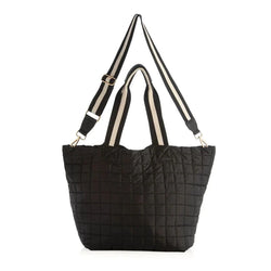 black quilted travel tote bag