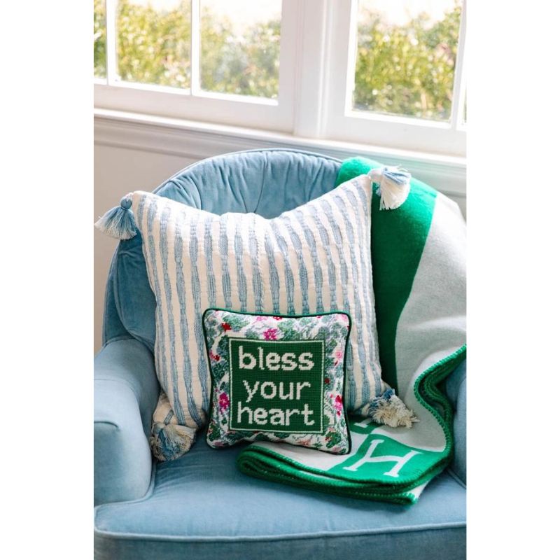 bless your heart embroidered pillow