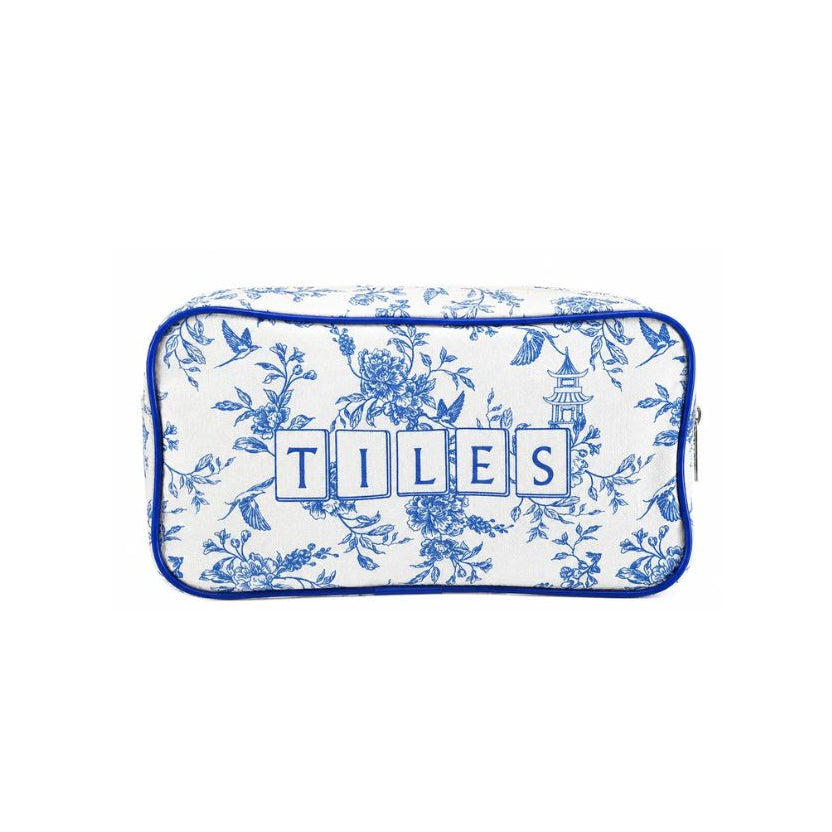 blue and white toile mahjong travel bag 
