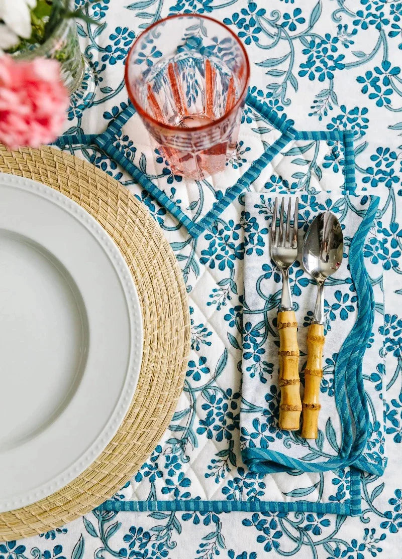 floral blue and white fabric placemat