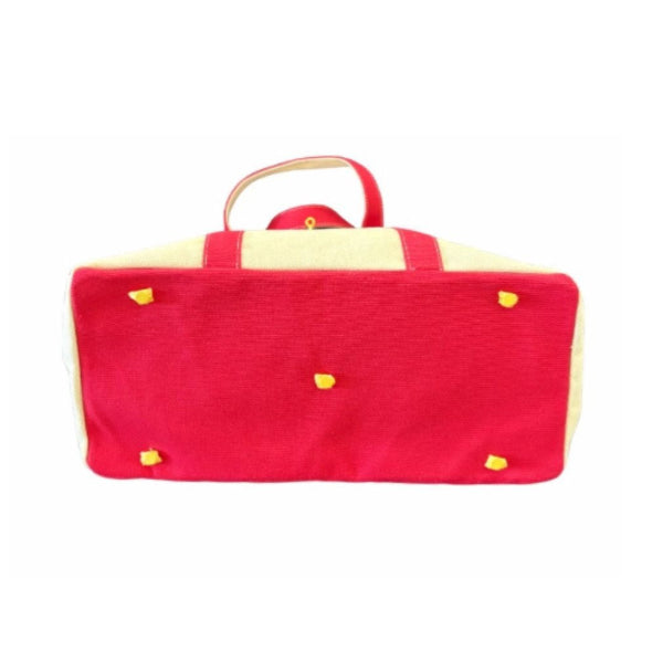 Red and white tote bag 