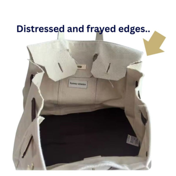 Beige bag with distressed and frayed edges 