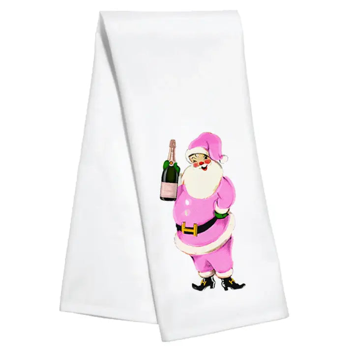 pink champagne santa holiday gift towel