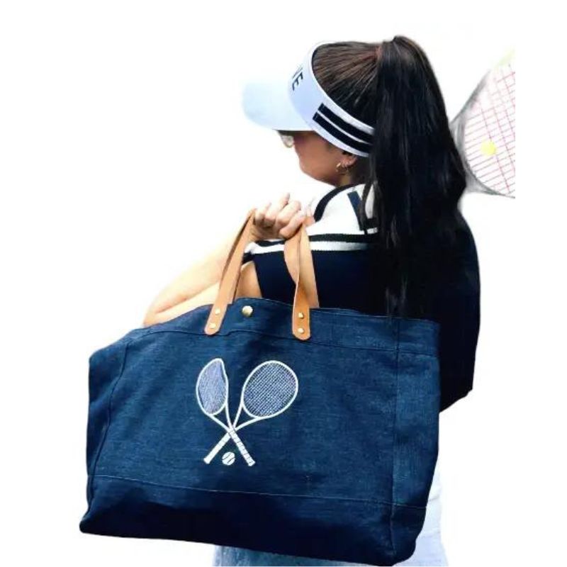 tennis denim tote bag carry-all