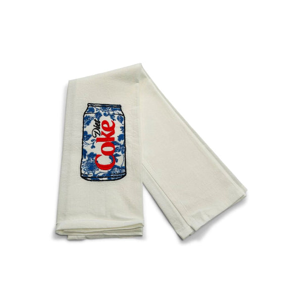 Folded towel with a Coca-Cola can design on a white background