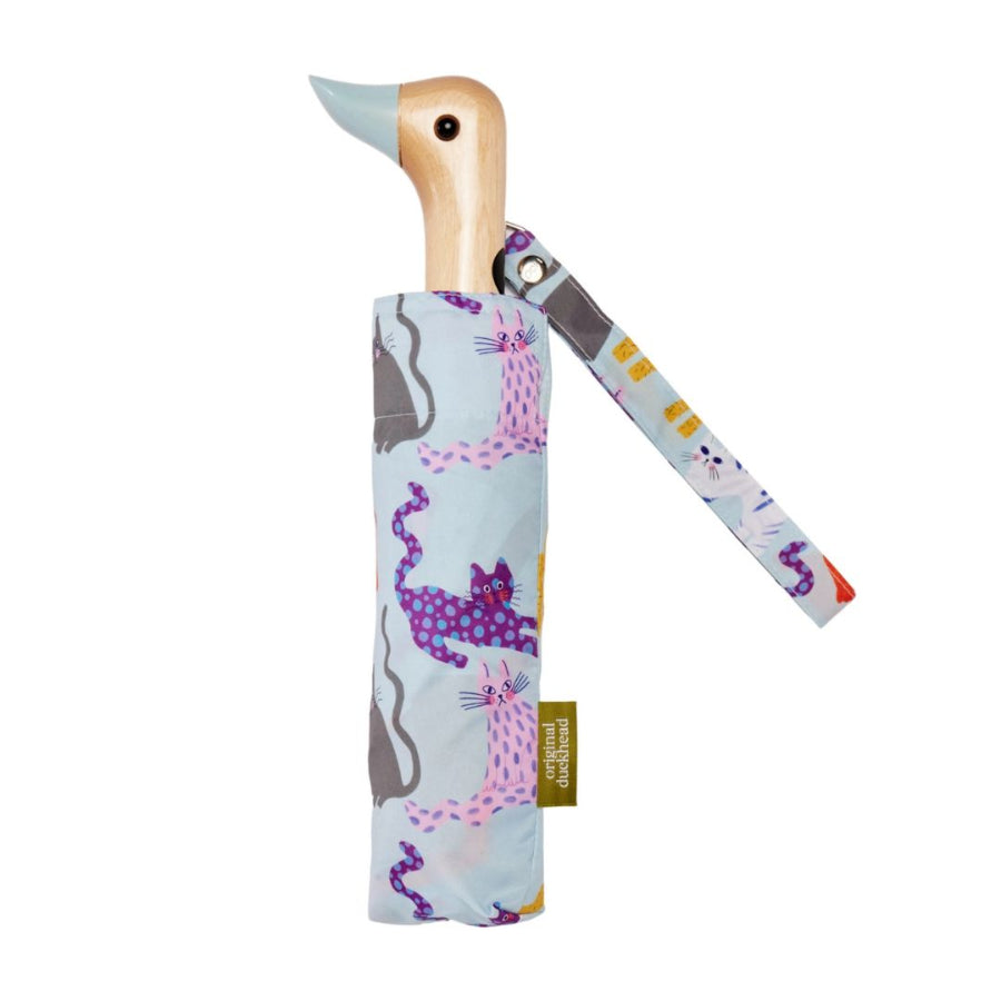 duckhead umbrella in ice blue with colorful cats 