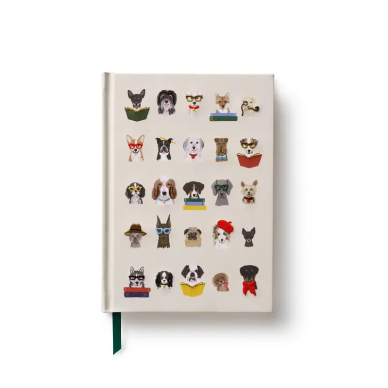 Notebook with dog illustrations on a white background