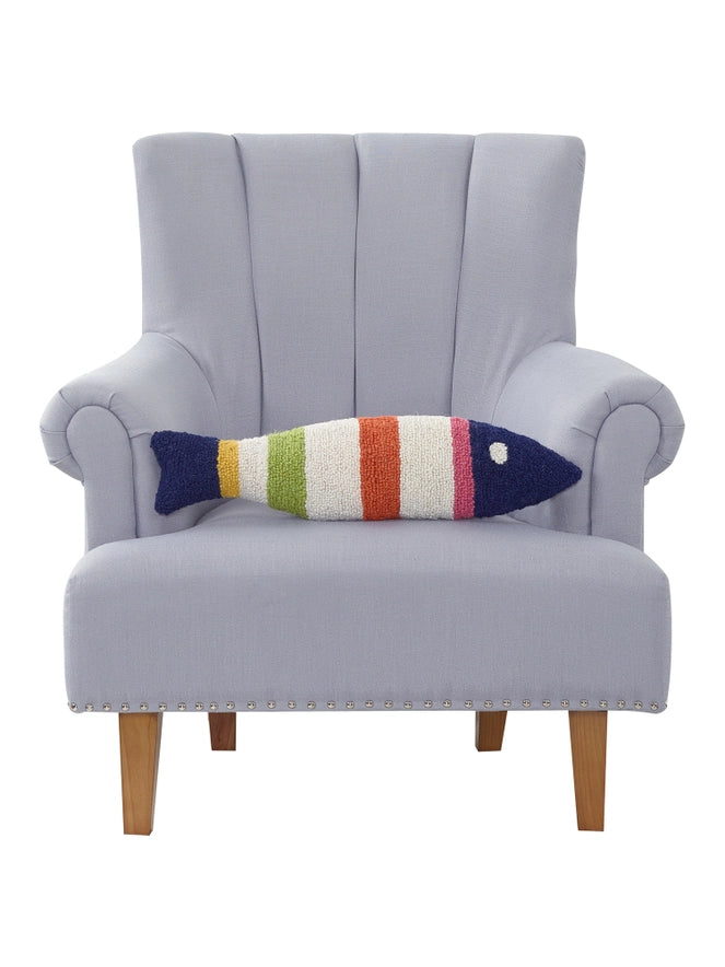 striped fish pillow on chair