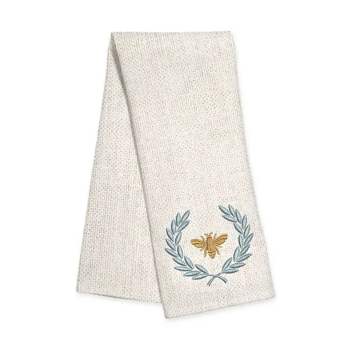 linen towel with embroidered bee