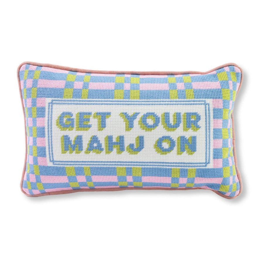 mahjong needlepoint pillow