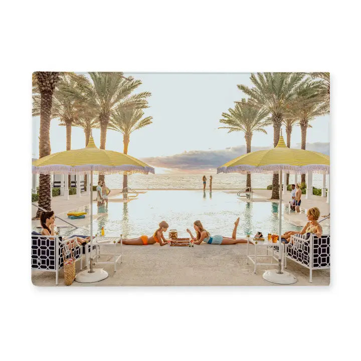 girls by the pool cutting board
