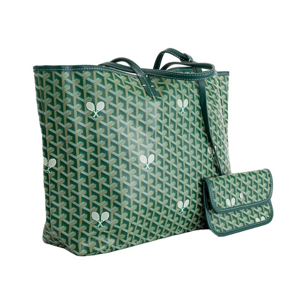 Green Tennis Print Whimsy Tote Bag | Large | Cambridge Uncommon