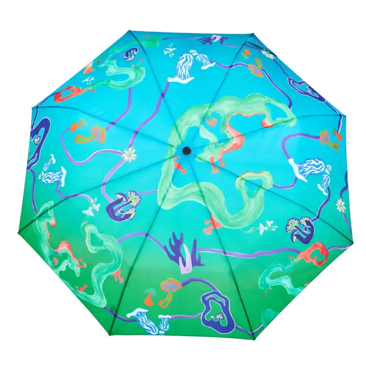blue mushroom print umbrella