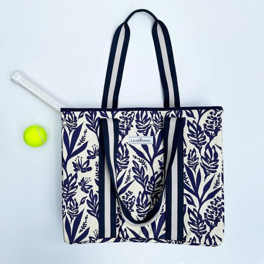 navy leaf tennis tote bag 