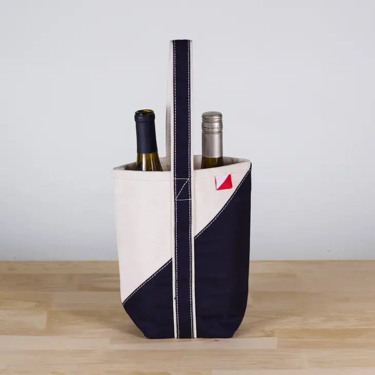 navy canvas wine tote bag
