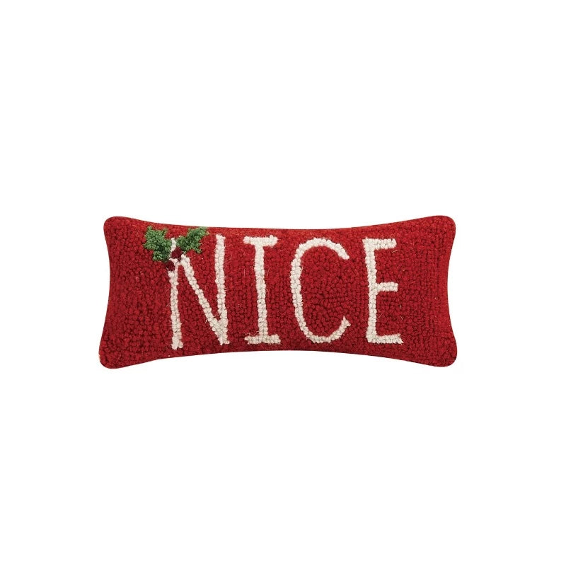 nice naughty holiday red christmas pillow