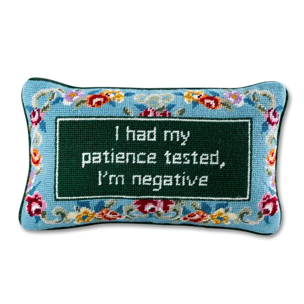 patience needlepoint funny pillow