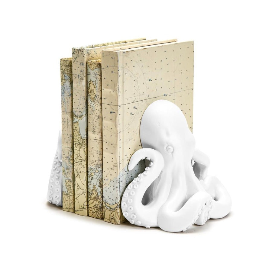 White resin octopus bookends 