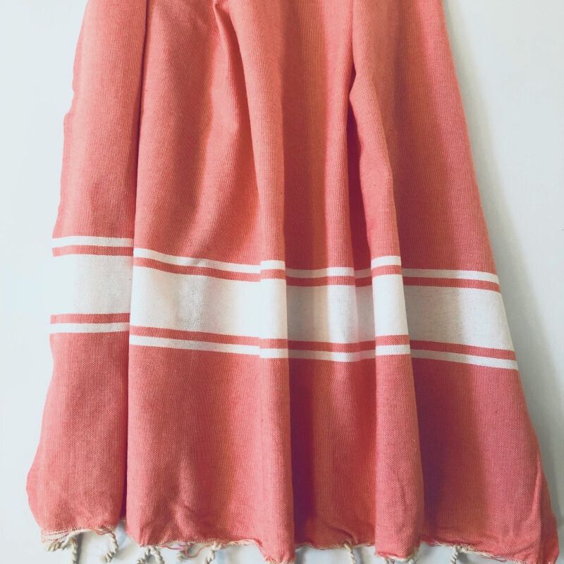 Pale Coral Turkish Towel | Coral & White Fouta Blanket