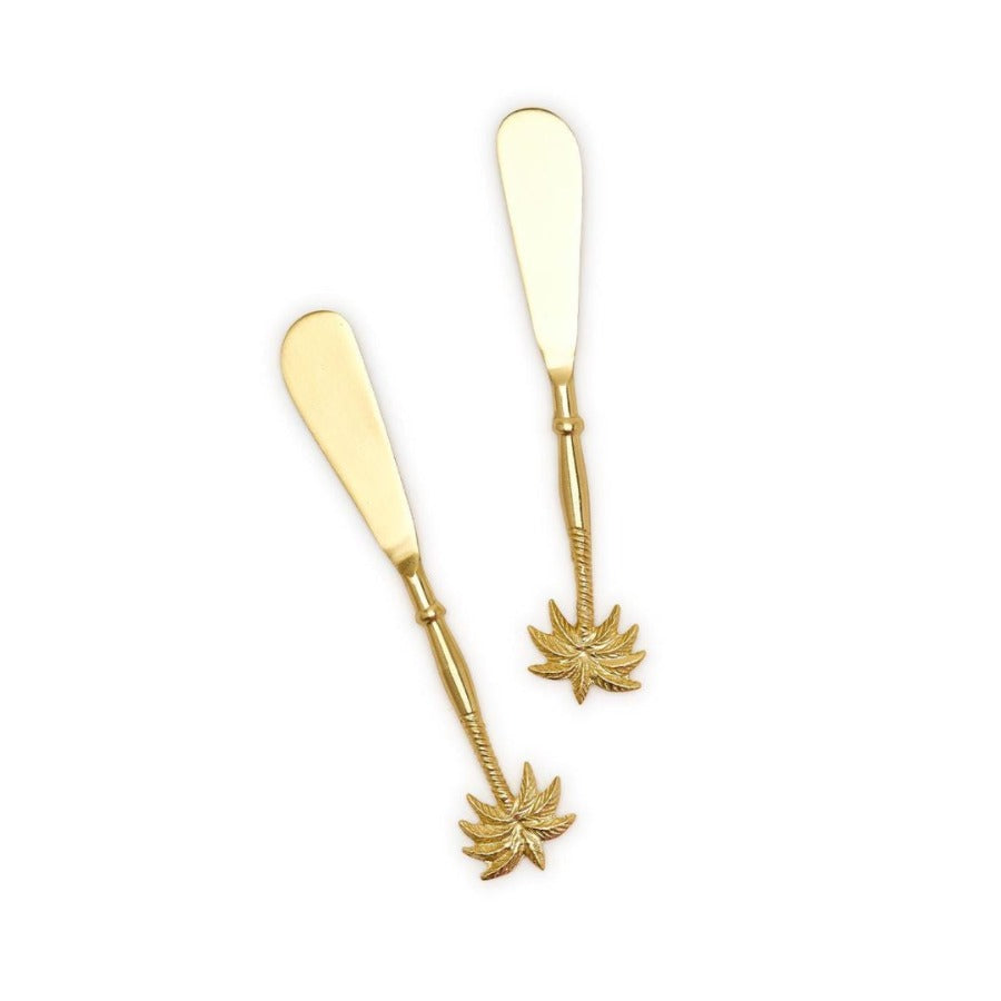 palm tree gold cheese spreaders knives 
