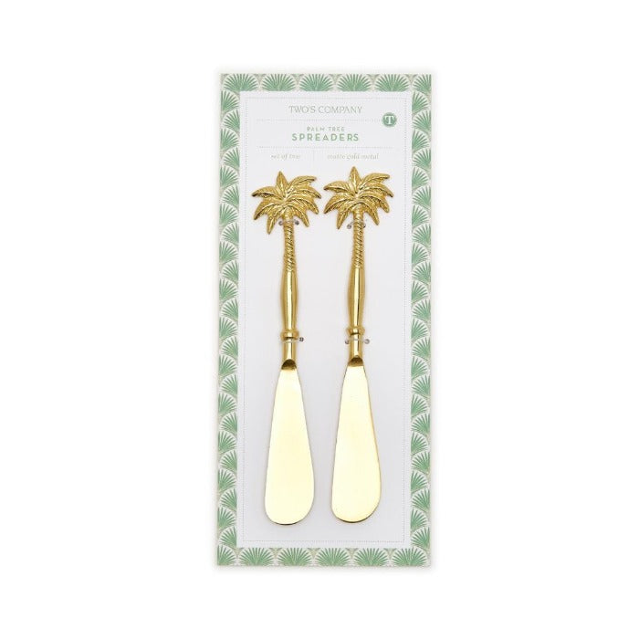 palm tree gold cheese spreaders knives 