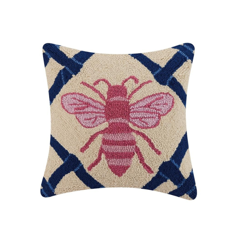 pink and blue bee pillow