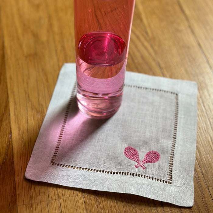 preppy pink tennis racket cocktail napkin