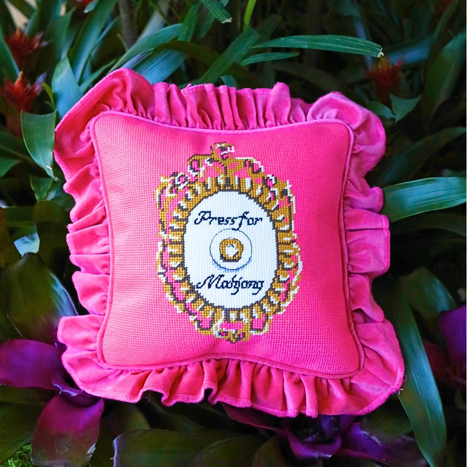 mahjong needlepoint pillow