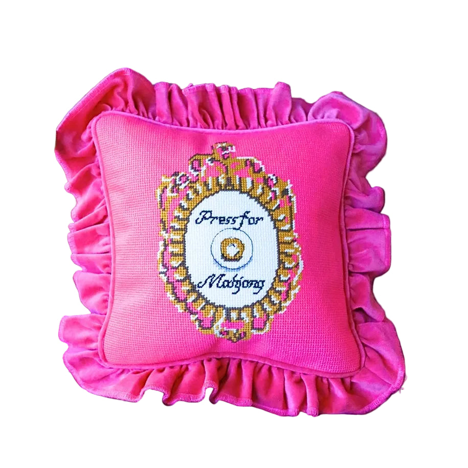 press for mahjong needlepoint pillow