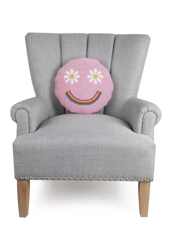 pink rainbow smiley face pillow
