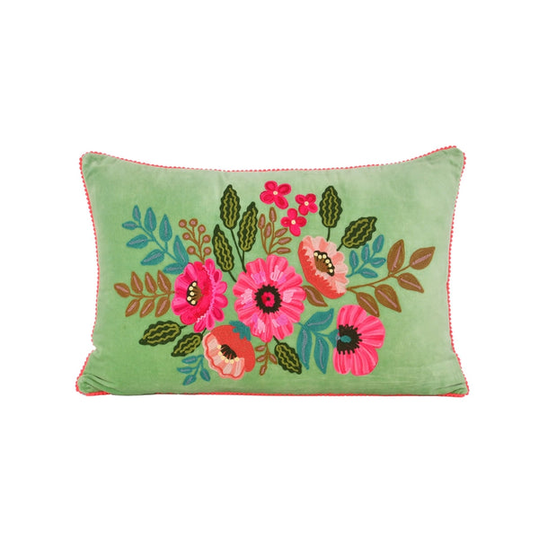 pink and green floral pillow