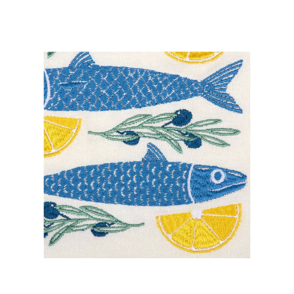 sardine embroidered tea kitchen towel 
