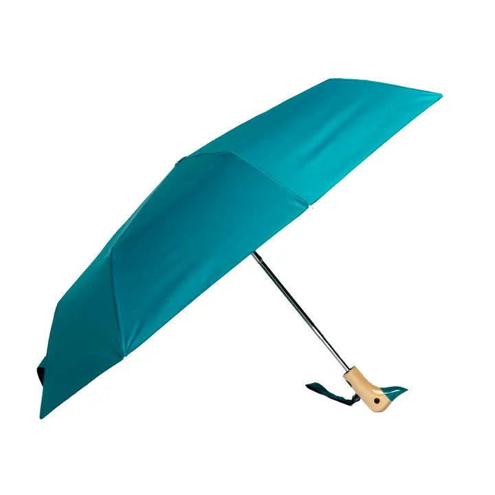 side view of teal duckhead umbrella