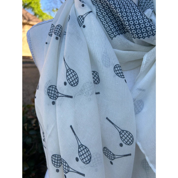 White fabric with black racket pattern